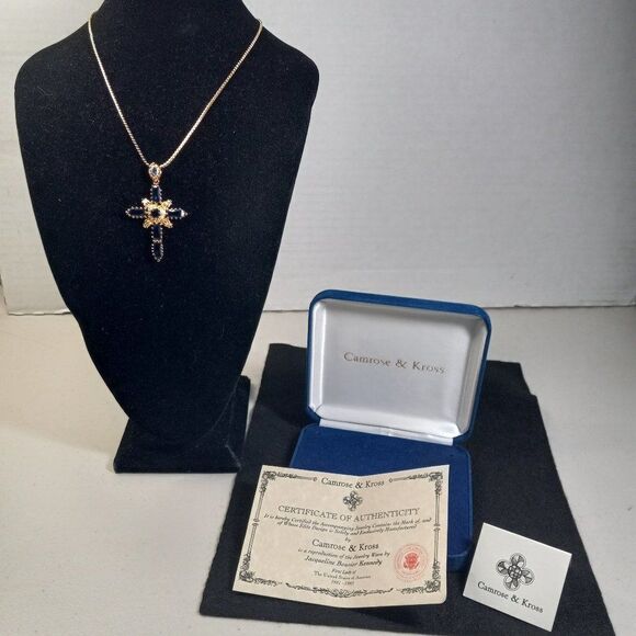 Camrose & Kross Jackie Kennedy JBK Reproduction Sapphire Cross in box wi… - Picture 1 of 11